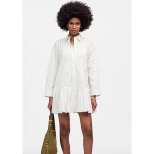 Madewell Bubble-Hem Mini Shirtdress in Pinstripe Poplin Women's Size XL NWT!